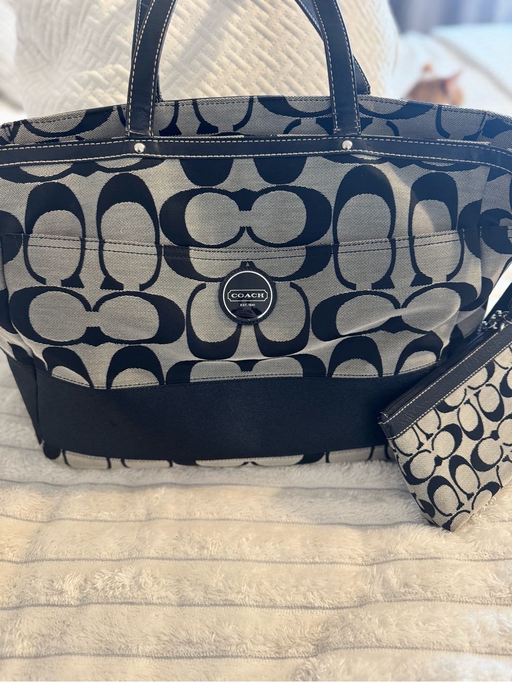 COACH Signature Canvas XL Tote Diaper Bag or weekend bag with small wristlet